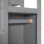 Lit mezzanine pleine grandeur avec armoire de rangement intégrée et escalier, gris