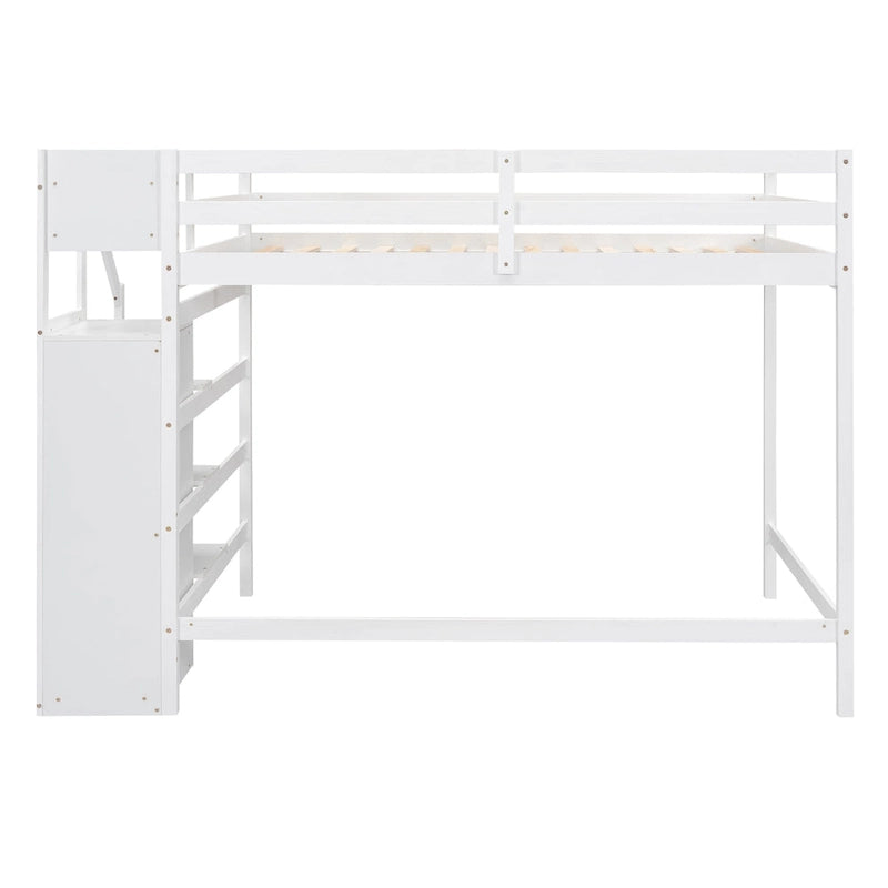 Lit mezzanine pleine grandeur avec armoire de rangement intégrée et escalier, gris