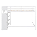 Lit mezzanine pleine grandeur avec armoire de rangement intégrée et escalier, gris