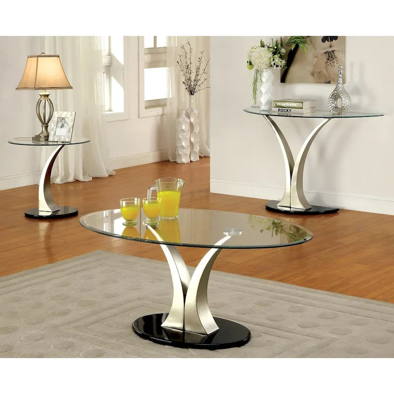 Wuct Table console piédestal demi-lune en métal argenté moderne de 46 po avec plateau en verre par