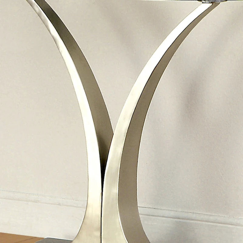 Wuct Table console piédestal demi-lune en métal argenté moderne de 46 po avec plateau en verre par