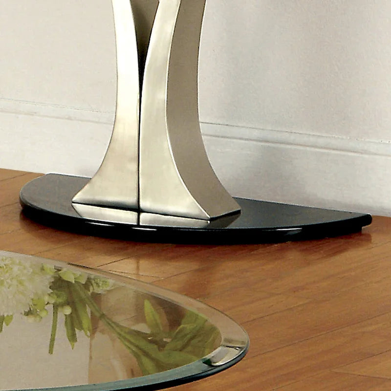 Wuct Table console piédestal demi-lune en métal argenté moderne de 46 po avec plateau en verre par