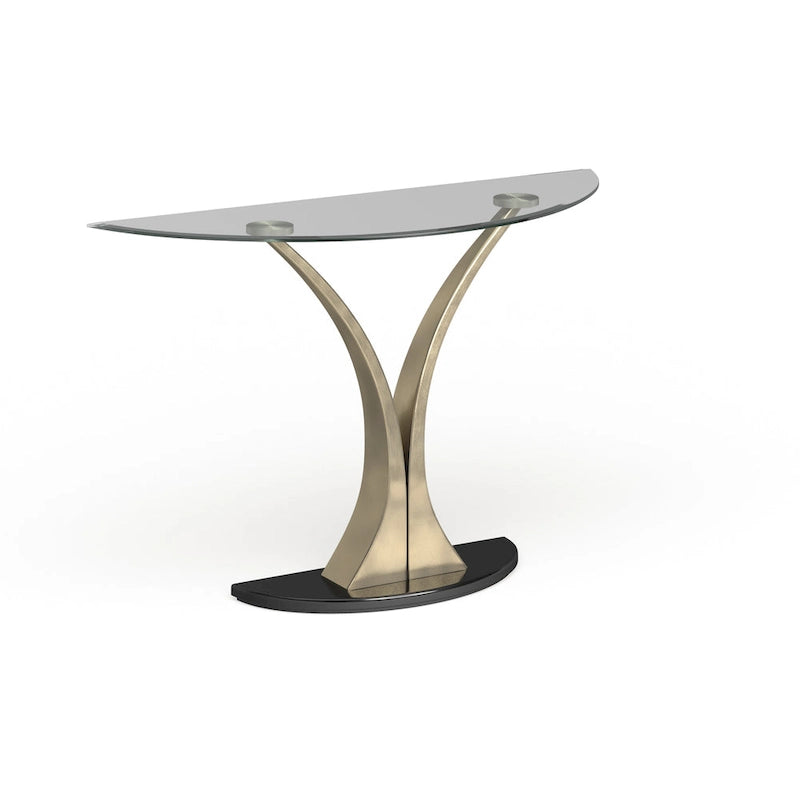 Wuct Table console piédestal demi-lune en métal argenté moderne de 46 po avec plateau en verre par