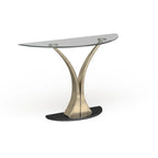 Wuct Table console piédestal demi-lune en métal argenté moderne de 46 po avec plateau en verre par