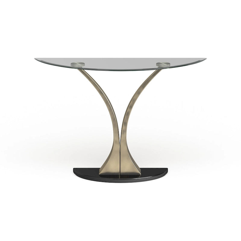 Wuct Table console piédestal demi-lune en métal argenté moderne de 46 po avec plateau en verre par