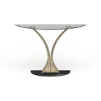 Wuct Table console piédestal demi-lune en métal argenté moderne de 46 po avec plateau en verre par