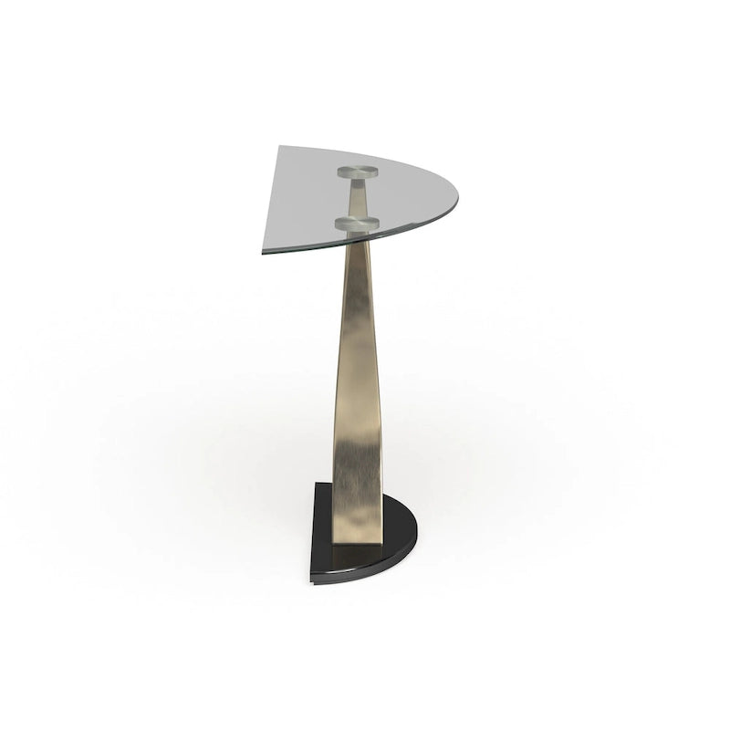 Wuct Table console piédestal demi-lune en métal argenté moderne de 46 po avec plateau en verre par