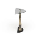 Wuct Table console piédestal demi-lune en métal argenté moderne de 46 po avec plateau en verre par