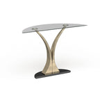 Wuct Table console piédestal demi-lune en métal argenté moderne de 46 po avec plateau en verre par