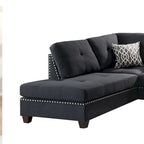 Ensemble sectionnel Polyfiber 3 pièces avec pouf, noir