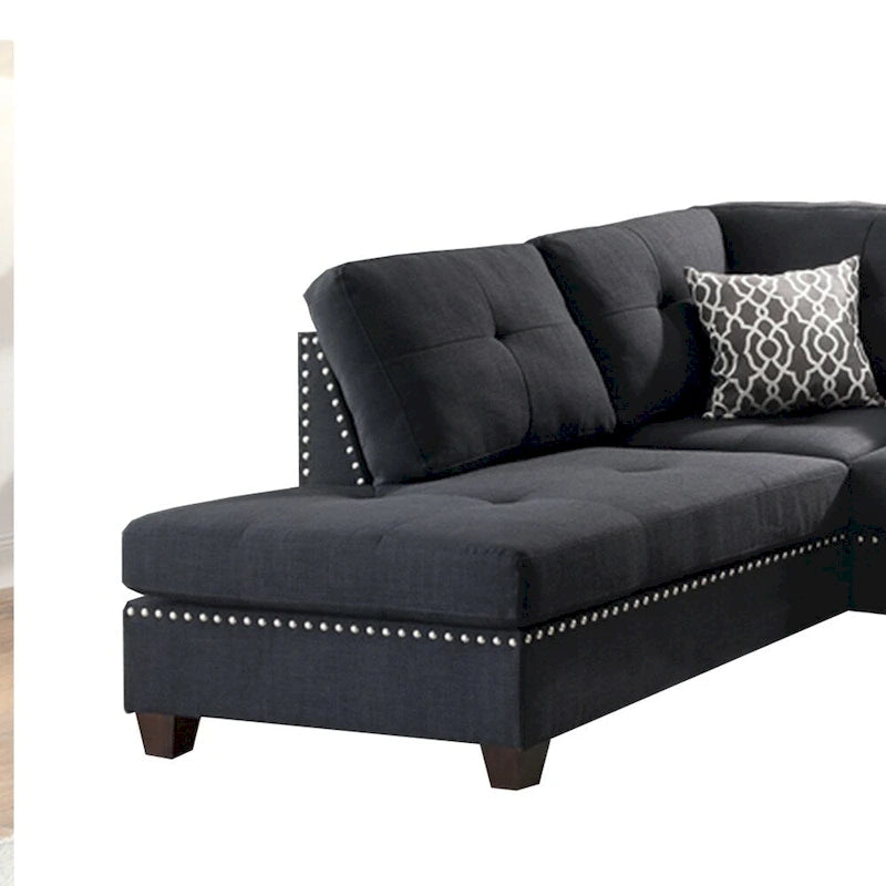 Ensemble sectionnel Polyfiber 3 pièces avec pouf, noir