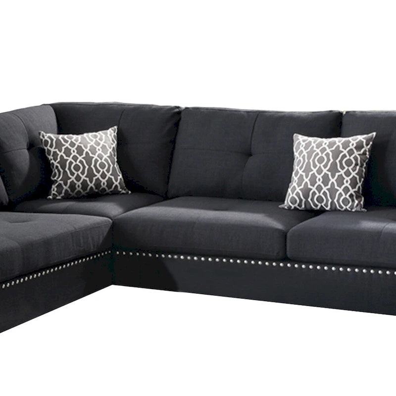 Ensemble sectionnel Polyfiber 3 pièces avec pouf, noir