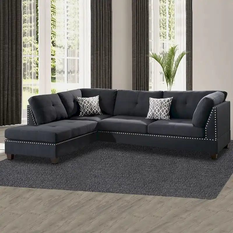 Ensemble sectionnel Polyfiber 3 pièces avec pouf, noir