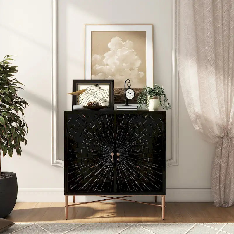 Buffet de rangement vintage en bois à 2 portes Clihome, meuble d'appoint