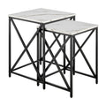 Tables gigognes modernes avec plateau en placage d'effet marbre et cadre en métal noir - Lot de 2