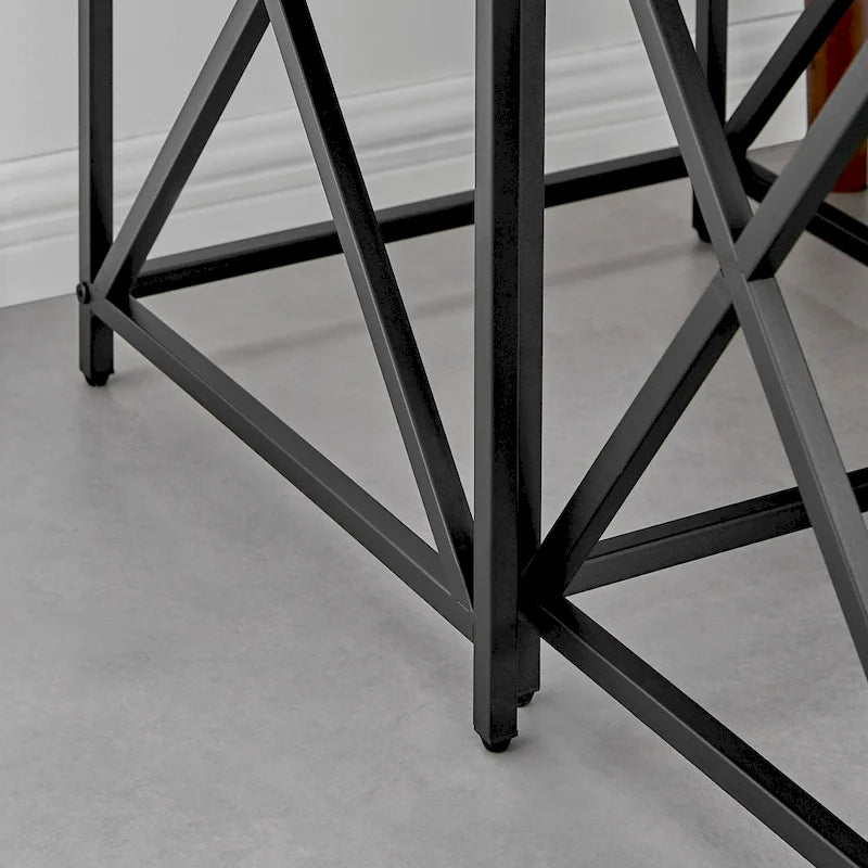 Tables gigognes modernes avec plateau en placage d'effet marbre et cadre en métal noir - Lot de 2