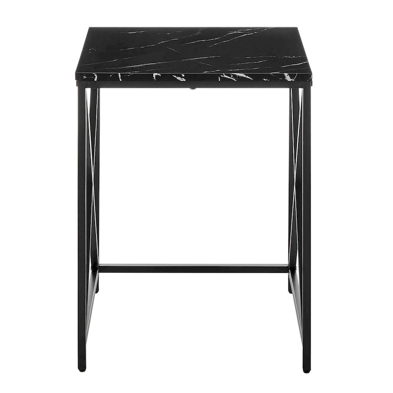 Tables gigognes modernes avec plateau en placage d'effet marbre et cadre en métal noir - Lot de 2