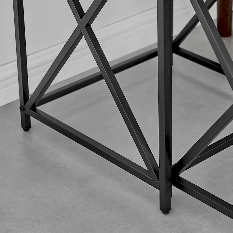 Tables gigognes modernes avec plateau en placage d'effet marbre et cadre en métal noir - Lot de 2