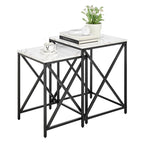 Tables gigognes modernes avec plateau en placage d'effet marbre et cadre en métal noir - Lot de 2