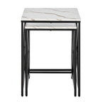 Tables gigognes modernes avec plateau en placage d'effet marbre et cadre en métal noir - Lot de 2