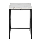 Tables gigognes modernes avec plateau en placage d'effet marbre et cadre en métal noir - Lot de 2