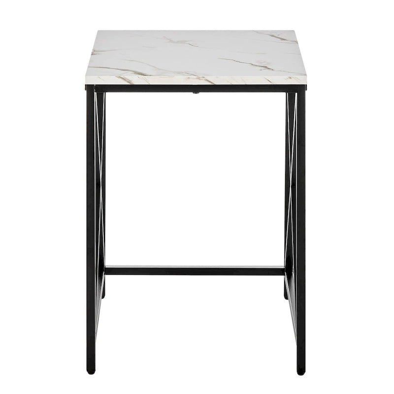 Tables gigognes modernes avec plateau en placage d'effet marbre et cadre en métal noir - Lot de 2
