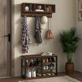 HOMCOM Ensemble Meuble d'entrée 2-en-1 Portemanteau et Banc à Chaussures, Portemanteau sur Pied avec 5 Crochets, Banc et Rangement pour Chaussures