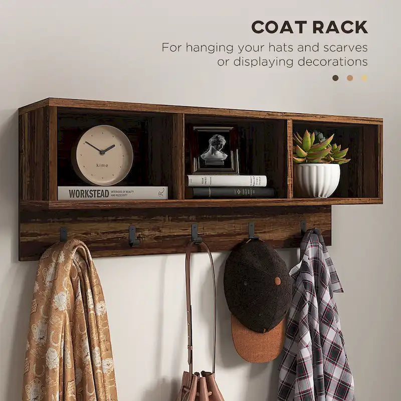 HOMCOM Ensemble Meuble d'entrée 2-en-1 Portemanteau et Banc à Chaussures, Portemanteau sur Pied avec 5 Crochets, Banc et Rangement pour Chaussures