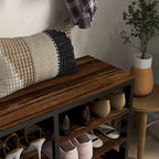 HOMCOM Ensemble Meuble d'entrée 2-en-1 Portemanteau et Banc à Chaussures, Portemanteau sur Pied avec 5 Crochets, Banc et Rangement pour Chaussures