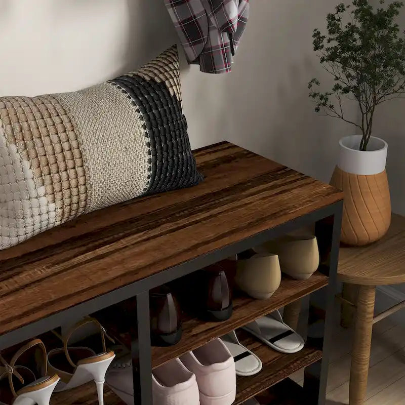 HOMCOM Ensemble Meuble d'entrée 2-en-1 Portemanteau et Banc à Chaussures, Portemanteau sur Pied avec 5 Crochets, Banc et Rangement pour Chaussures