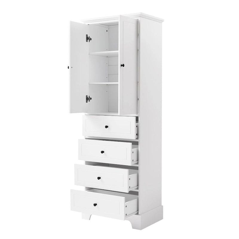 Meuble de rangement moderne avec 2 portes et 4 tiroirs pour salle de bain, bureau