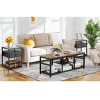 Lot de 3 tables basses modernes Taomika avec étagères de rangement, marron/noir