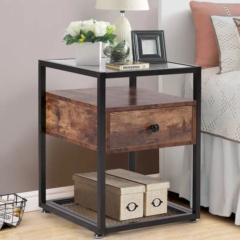 Lot de 3 tables basses modernes Taomika avec étagères de rangement, marron/noir