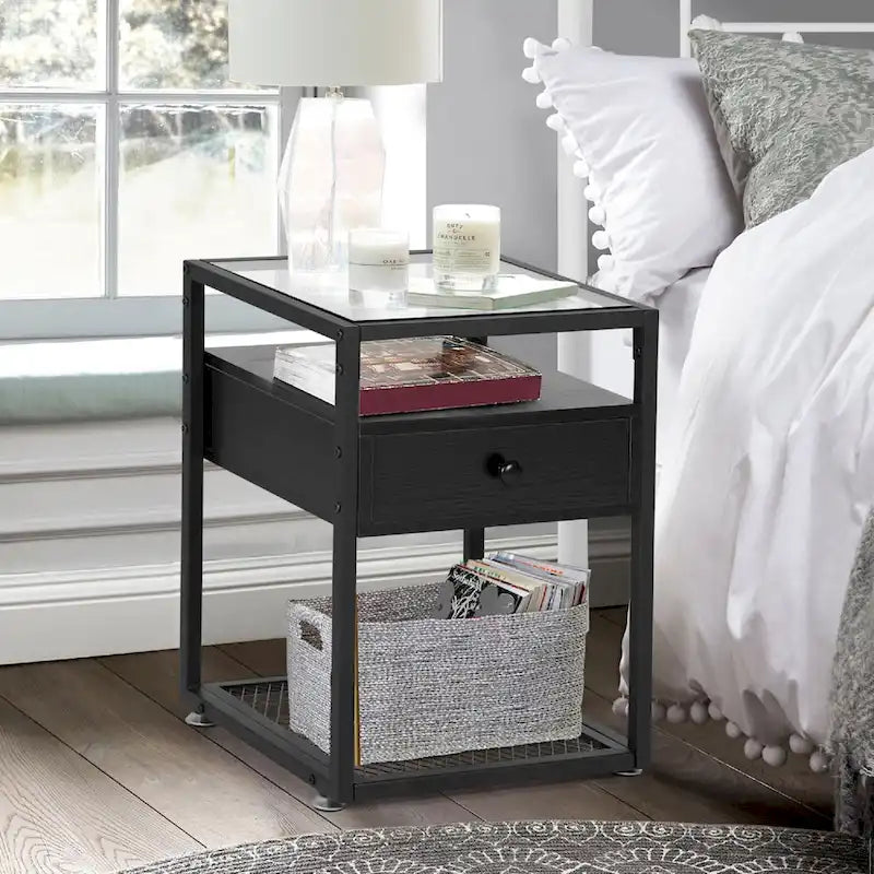 Lot de 3 tables basses modernes Taomika avec étagères de rangement, marron/noir