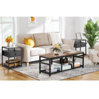 Lot de 3 tables basses modernes Taomika avec étagères de rangement, marron/noir