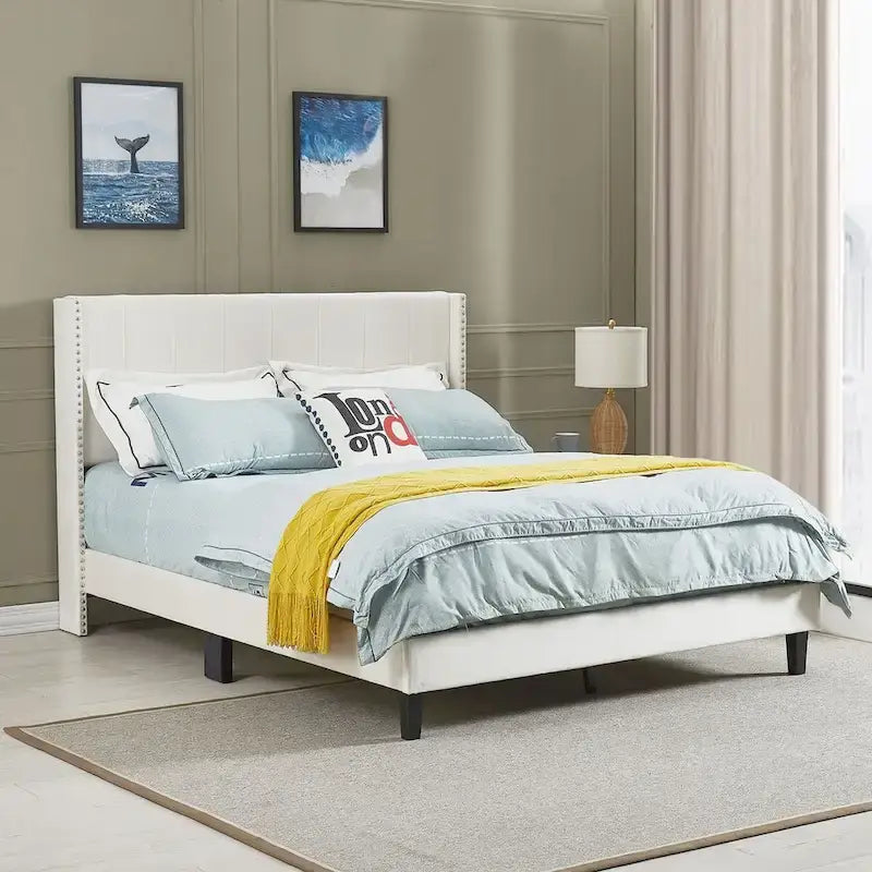 Modern Upholstered Tufted Headboard Platform Bed Frame