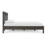 Lit Queen Yee, bois gris, 4 tiroirs latéraux, tête de lit ajourée