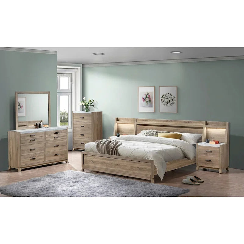 Daemon 5 Piece Light Brown Panel Bedroom Set