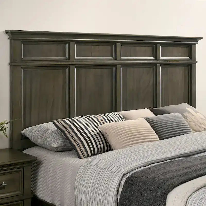 Ensemble de chambre à coucher 6 pièces avec panneau en bois gris traditionnel Evva
