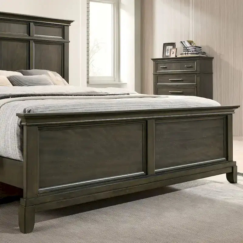 Ensemble de chambre à coucher 6 pièces avec panneau en bois gris traditionnel Evva