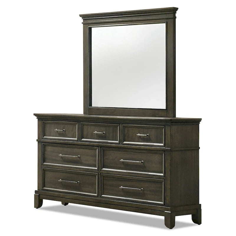 Ensemble de chambre à coucher 6 pièces avec panneau en bois gris traditionnel Evva