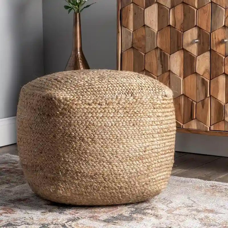 Pouf ottoman Nuloom tressé en jute massif