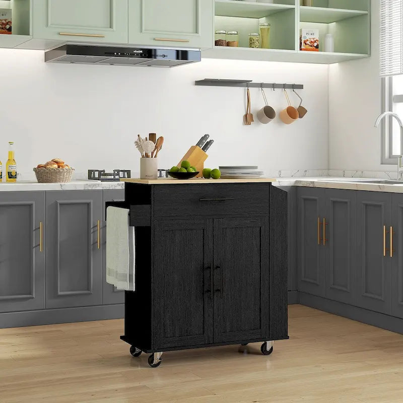 HOMCOM Îlot de cuisine avec rangement, Chariot de cuisine roulant avec prises CA et ports USB
