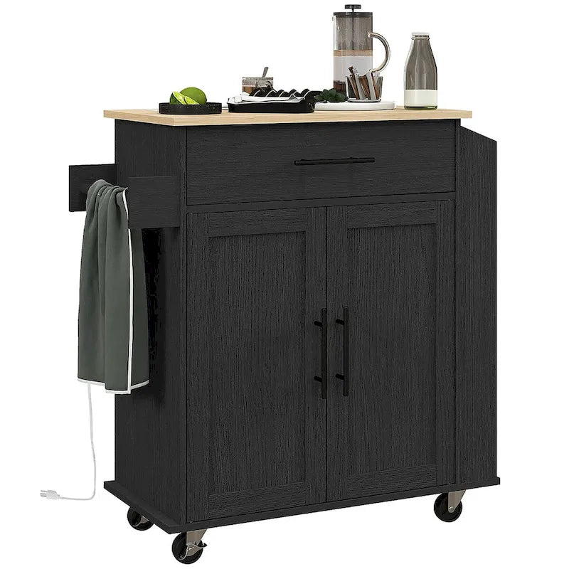 HOMCOM Îlot de cuisine avec rangement, Chariot de cuisine roulant avec prises CA et ports USB