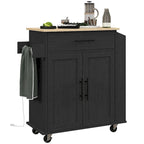 HOMCOM Îlot de cuisine avec rangement, Chariot de cuisine roulant avec prises CA et ports USB