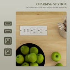 HOMCOM Îlot de cuisine avec rangement, Chariot de cuisine roulant avec prises CA et ports USB