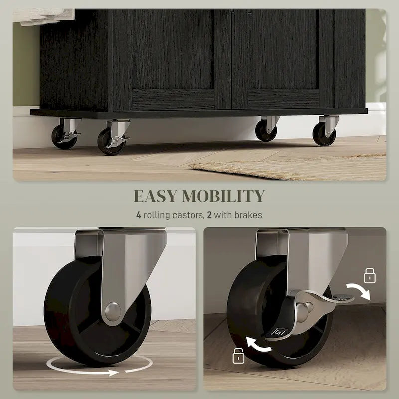 HOMCOM Îlot de cuisine avec rangement, Chariot de cuisine roulant avec prises CA et ports USB