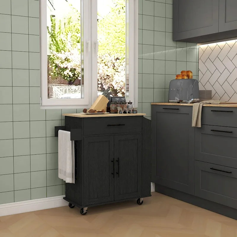 HOMCOM Îlot de cuisine avec rangement, Chariot de cuisine roulant avec prises CA et ports USB