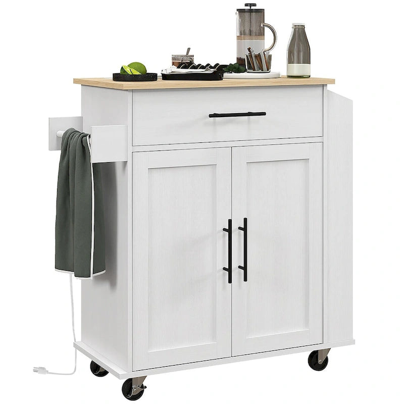 HOMCOM Îlot de cuisine avec rangement, Chariot de cuisine roulant avec prises CA et ports USB
