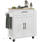 HOMCOM Îlot de cuisine avec rangement, Chariot de cuisine roulant avec prises CA et ports USB